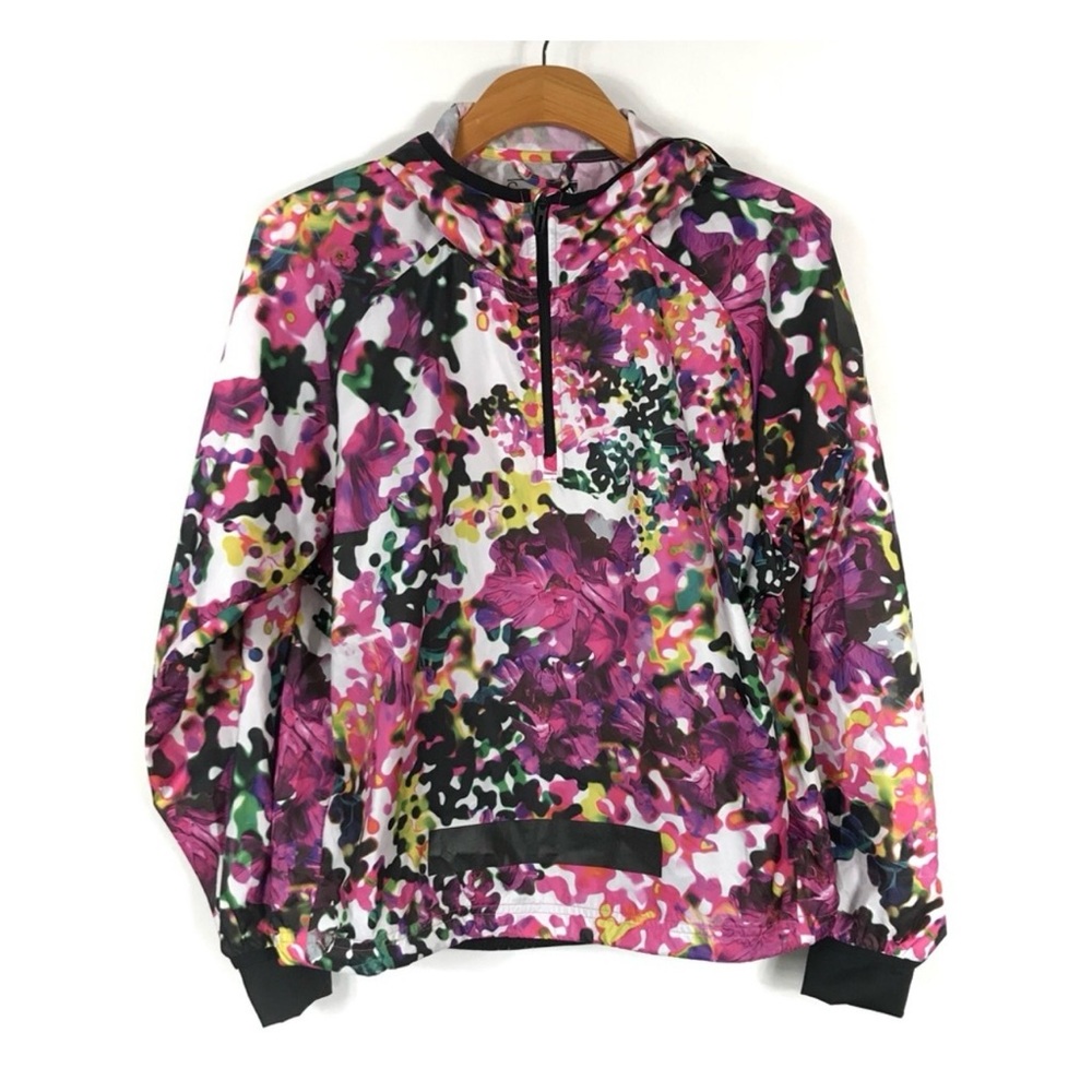 Adidas Womens Hoodie Windbreaker Half Zip Jacket Floral Fall Athleisure Casual M